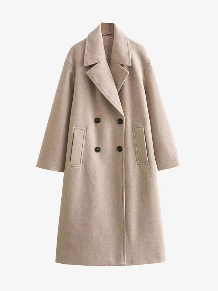 Halle – Women's Long Wool-Look Overcoat with Wide Lapels