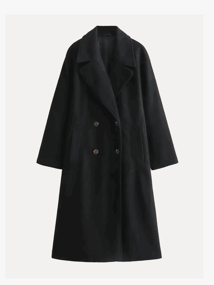 Halle – Women's Long Wool-Look Overcoat with Wide Lapels
