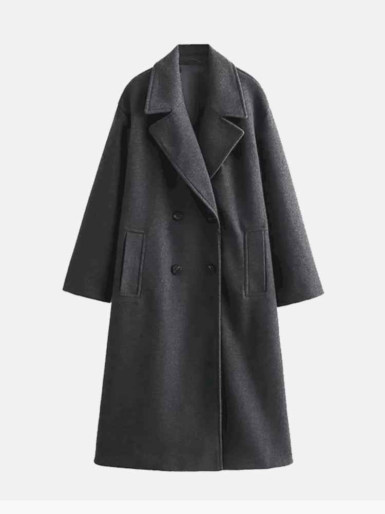 Halle – Women's Long Wool-Look Overcoat with Wide Lapels