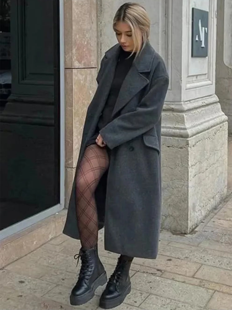 Halle – Women's Long Wool-Look Overcoat with Wide Lapels