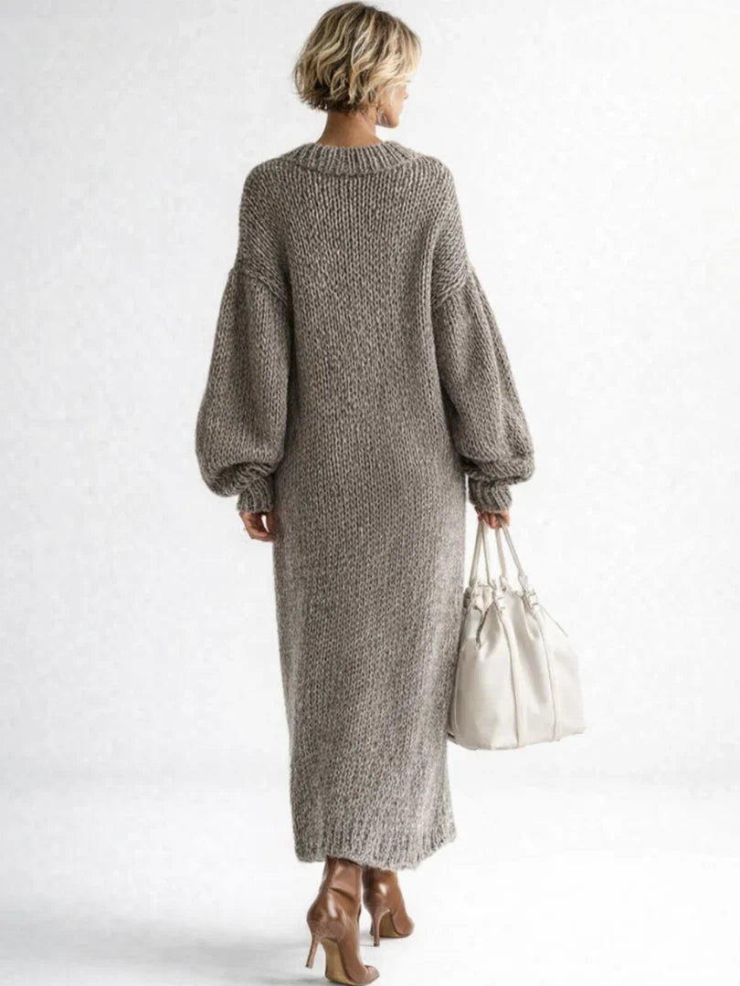 Henley – Women's Balloon Sleeve Slouchy Maxi Dress with Ribbed Hem
