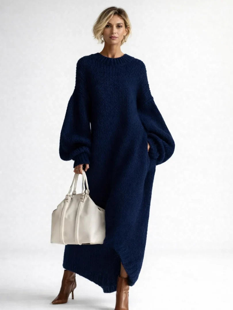 Henley – Women's Balloon Sleeve Slouchy Maxi Dress with Ribbed Hem