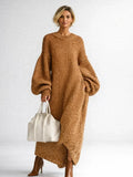 Henley – Women's Balloon Sleeve Slouchy Maxi Dress with Ribbed Hem