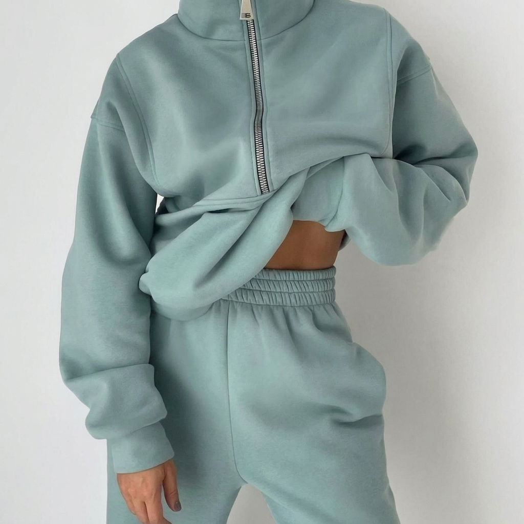 Azalea – Oversized Half-Zip Cropped Jogger Set for Women