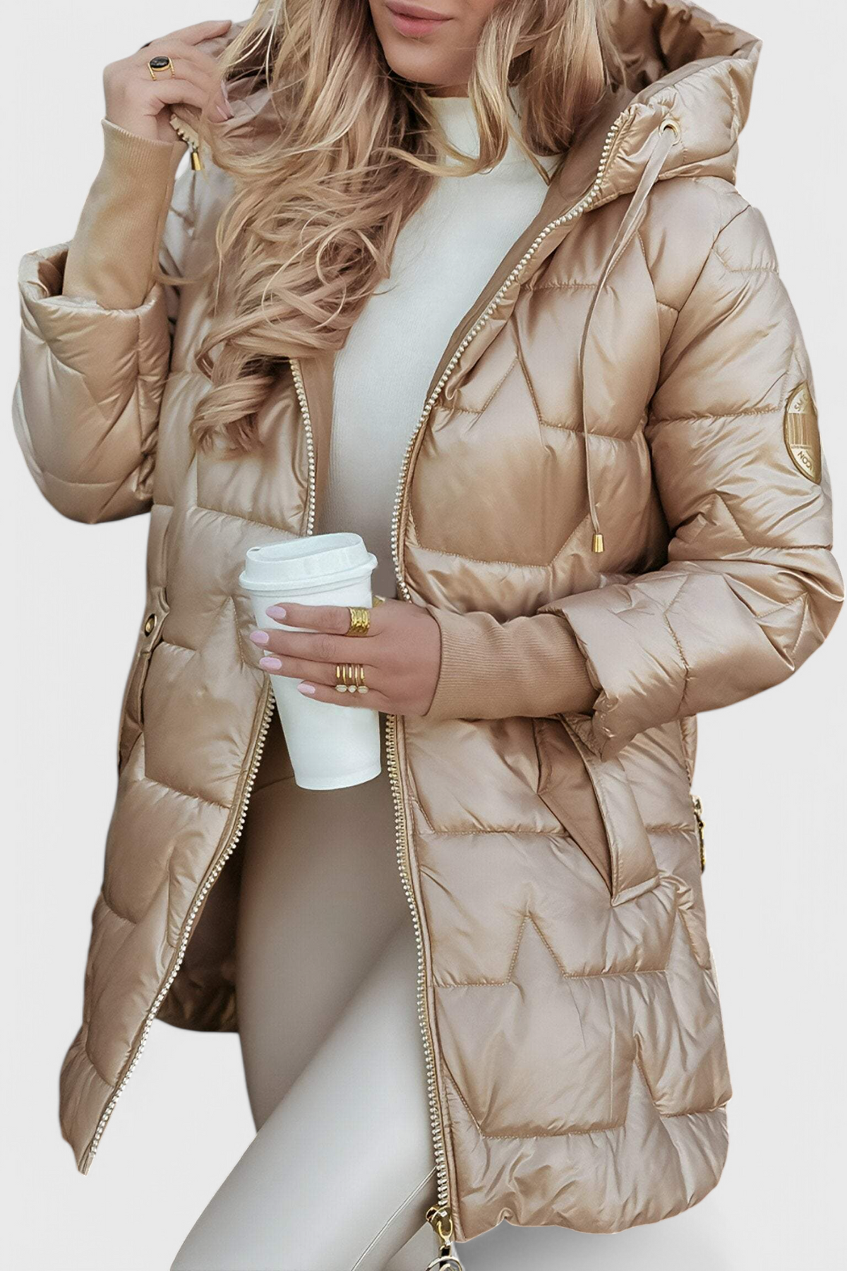 Teresa – Longline Puffer Coat with Drawstring Hood for Women