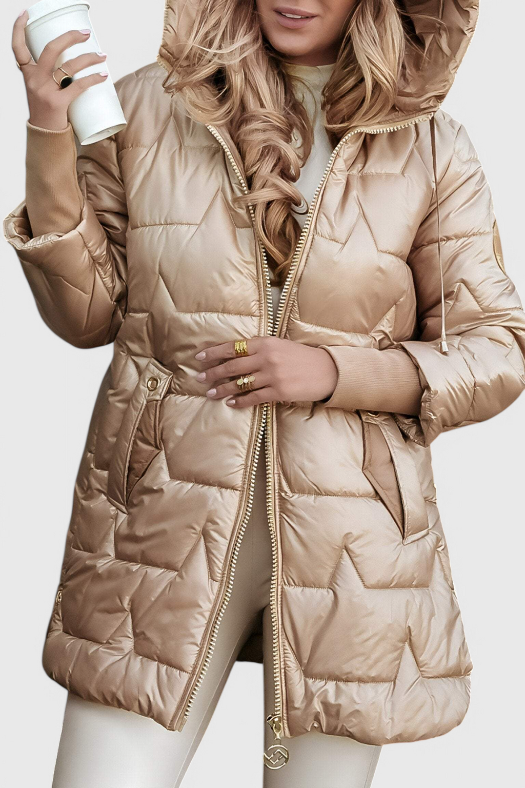Teresa – Longline Puffer Coat with Drawstring Hood for Women