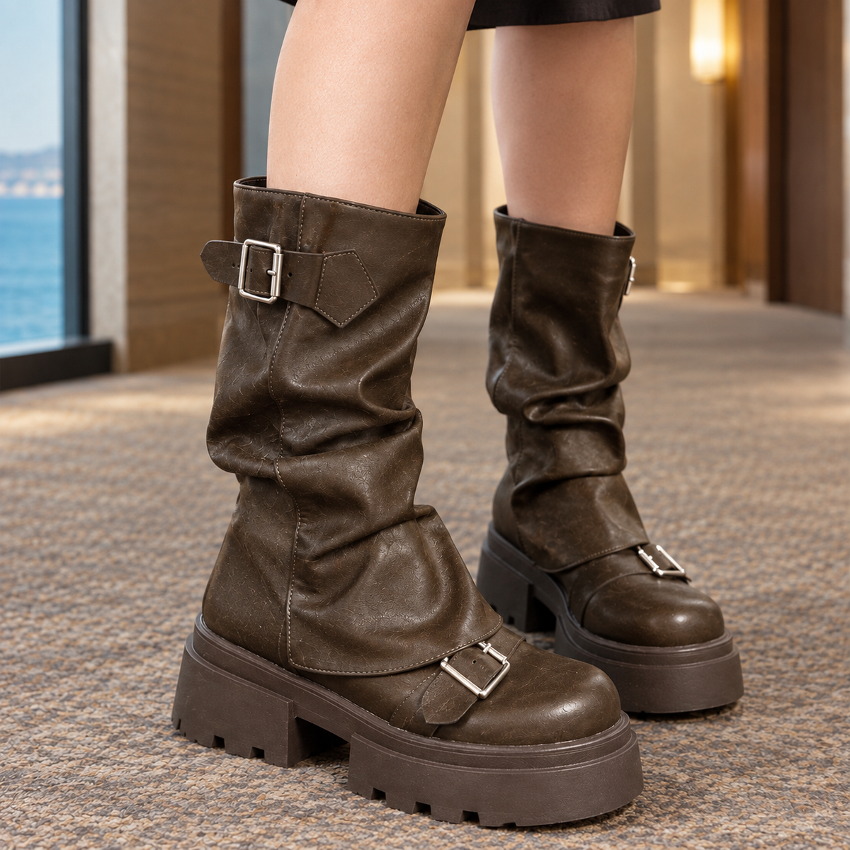 Judith – Slouchy Lug Sole Platform Boots for Women