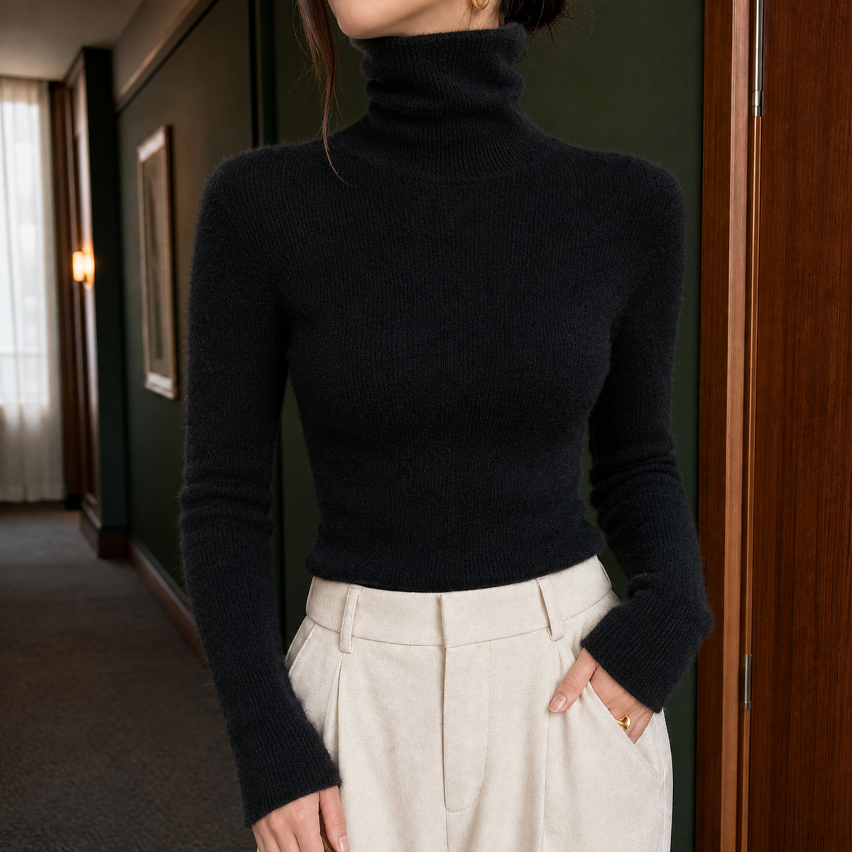Ophelia-Lane Turtleneck Sweater - Black