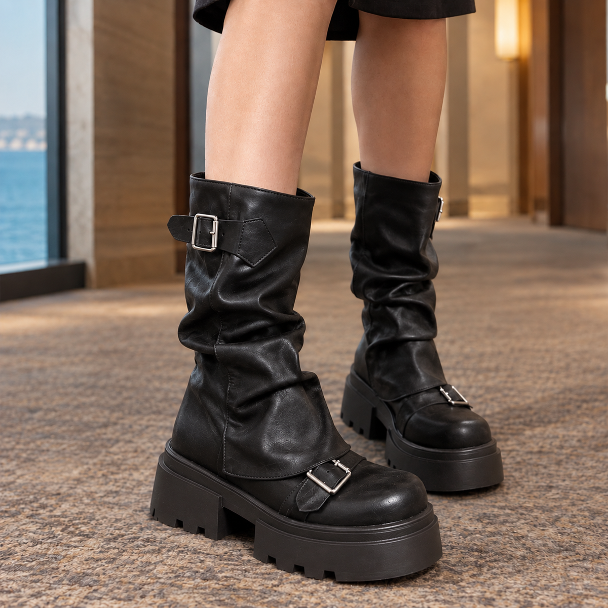 Judith – Slouchy Lug Sole Platform Boots for Women
