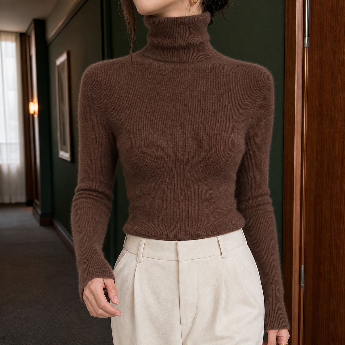 Ophelia-Lane Turtleneck Sweater - Brown