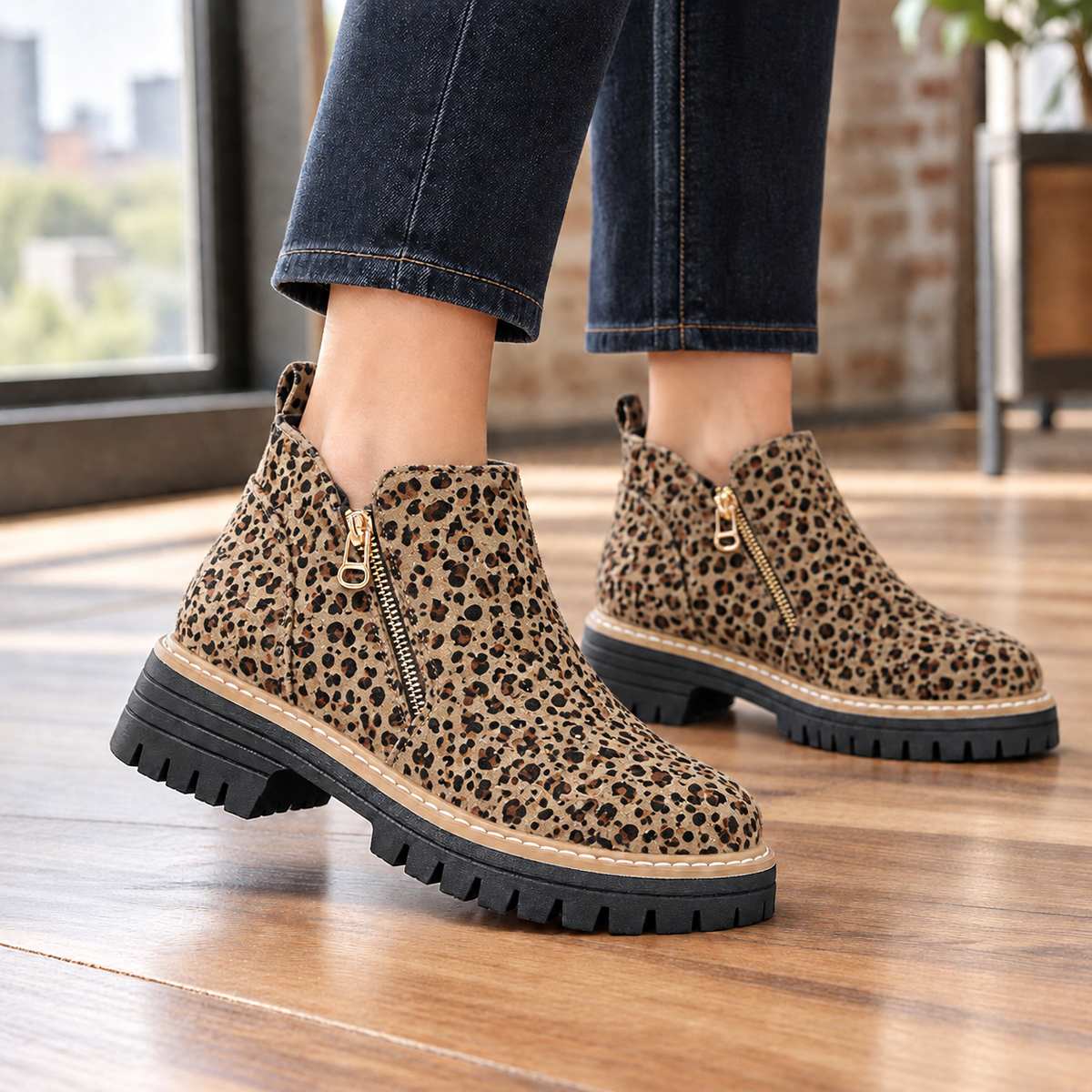 Zanetti-Como Zip Ankle Boots - Leopard Print
