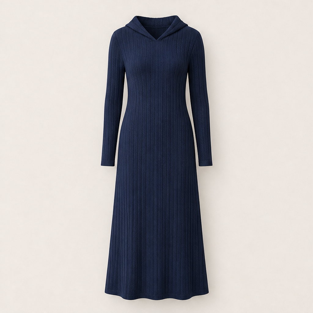 Juliet – Women's Ribbed Maxi Hoodie Dress with Side Pockets