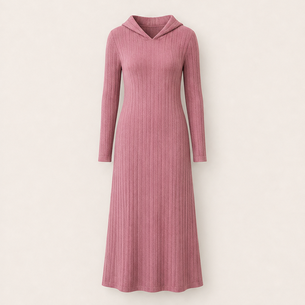 Juliet – Women's Ribbed Maxi Hoodie Dress with Side Pockets