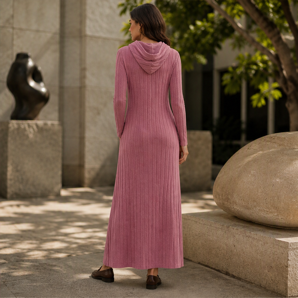 Juliet – Women's Ribbed Maxi Hoodie Dress with Side Pockets