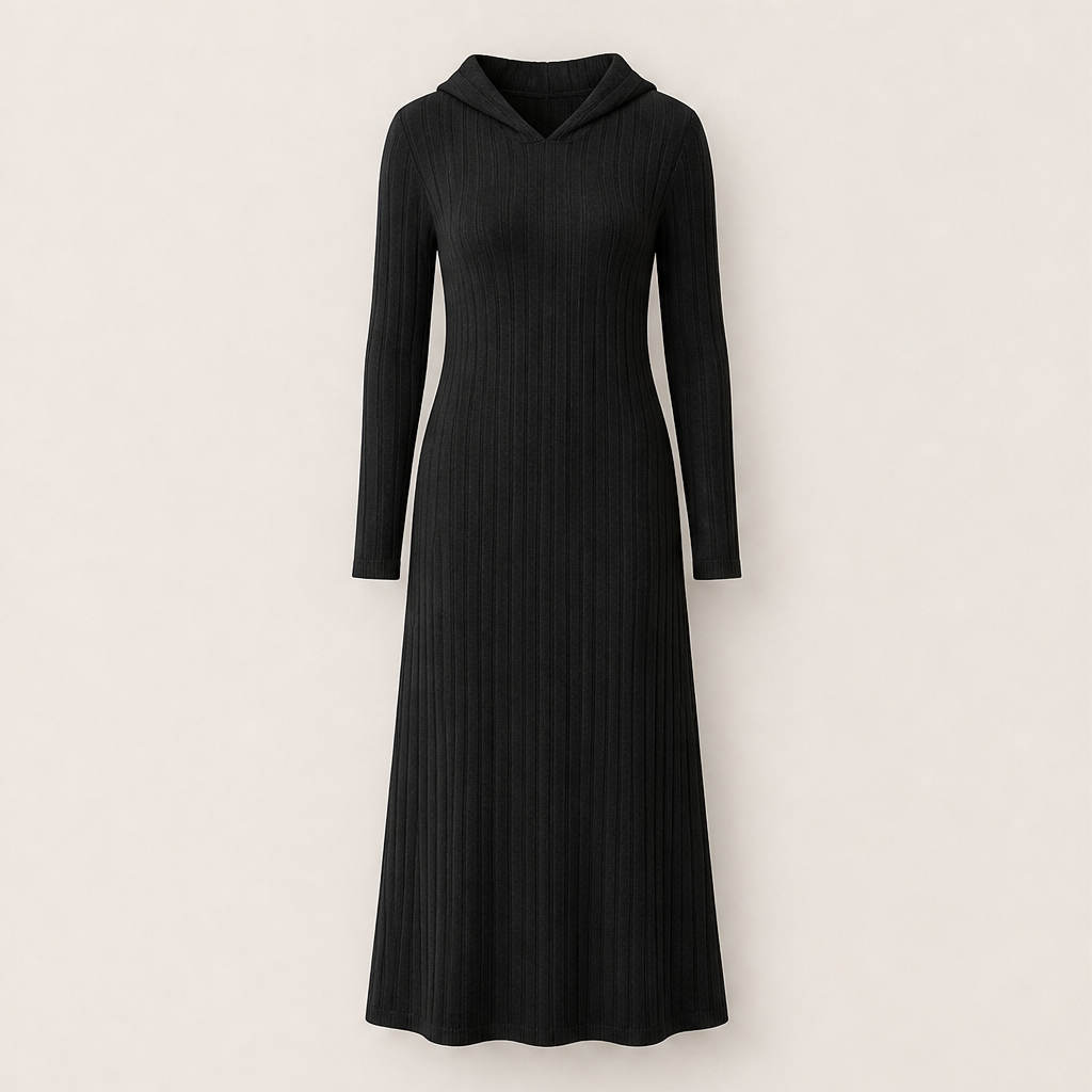 Juliet – Women's Ribbed Maxi Hoodie Dress with Side Pockets