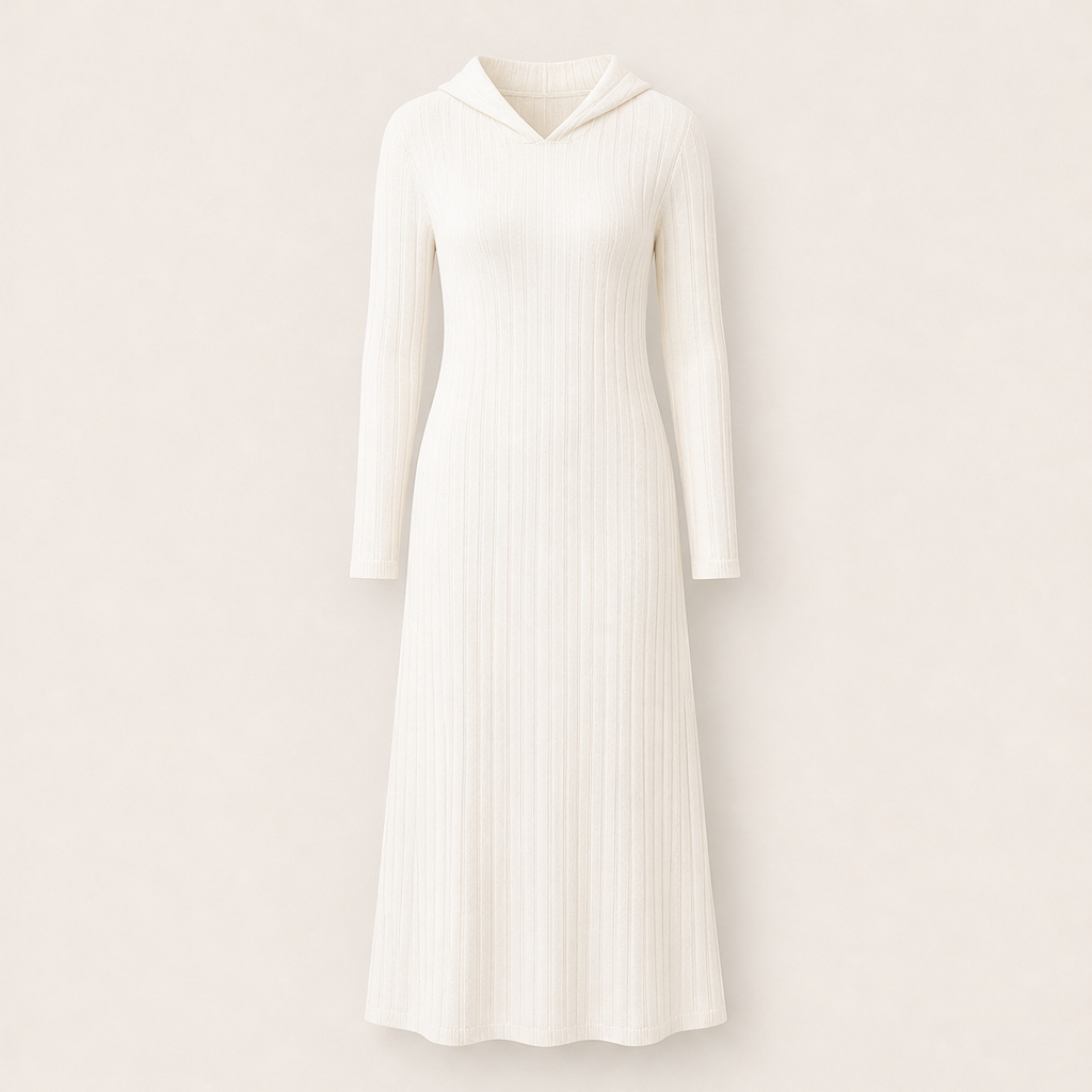 Juliet – Women's Ribbed Maxi Hoodie Dress with Side Pockets