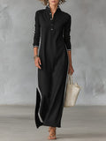 Justine – Women's Henley Long Sleeve Maxi Dress with Side Slits
