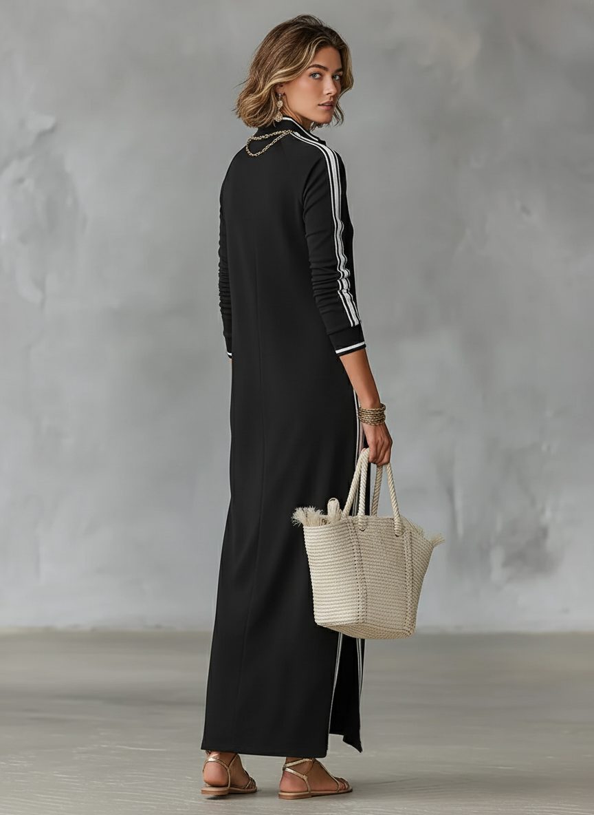 Justine – Women's Henley Long Sleeve Maxi Dress with Side Slits
