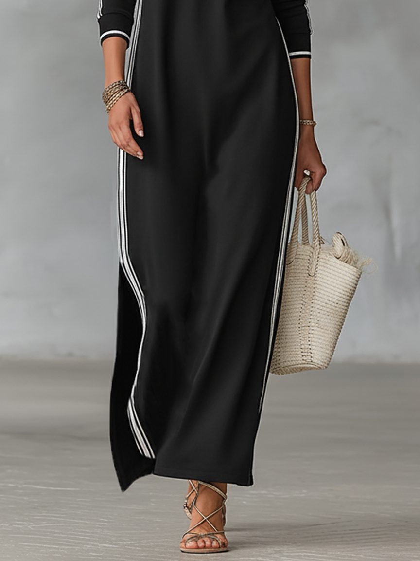 Justine – Women's Henley Long Sleeve Maxi Dress with Side Slits