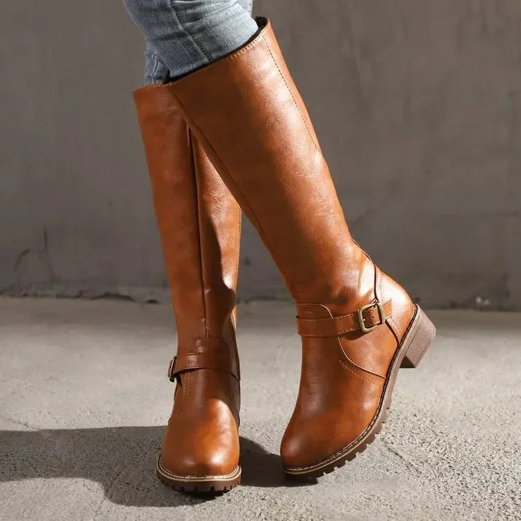 Kelly – Women's Lug Sole Leather-Look Knee-High Boots