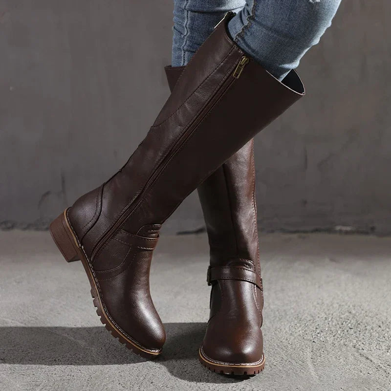 Kelly – Women's Lug Sole Leather-Look Knee-High Boots