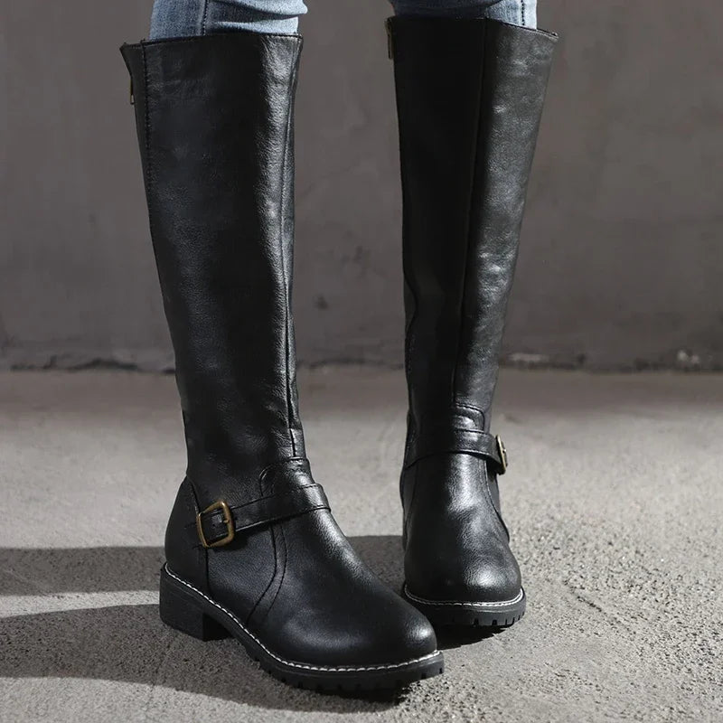 Kelly – Women's Lug Sole Leather-Look Knee-High Boots