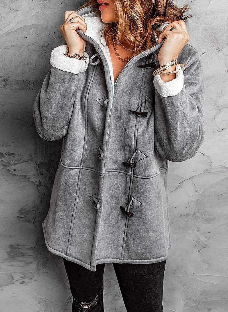 Lesley – Women's Hip-Length Toggle Coat with Sherpa-Lined Hood