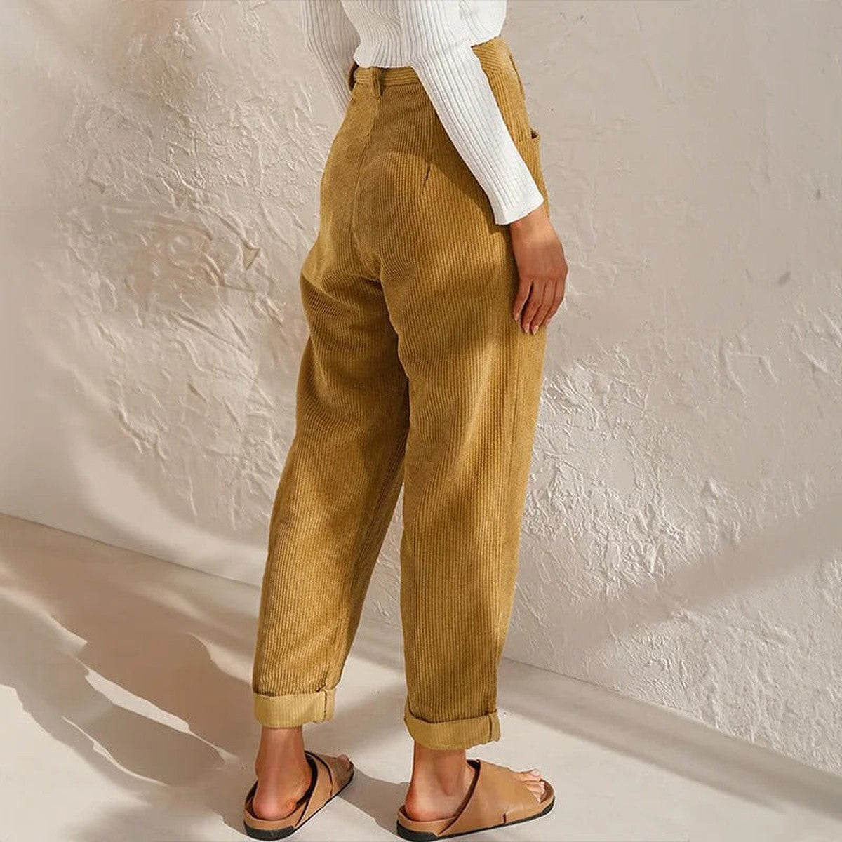 Gracie – Corduroy-Look Relaxed Pants with Cuffed Hem for Women
