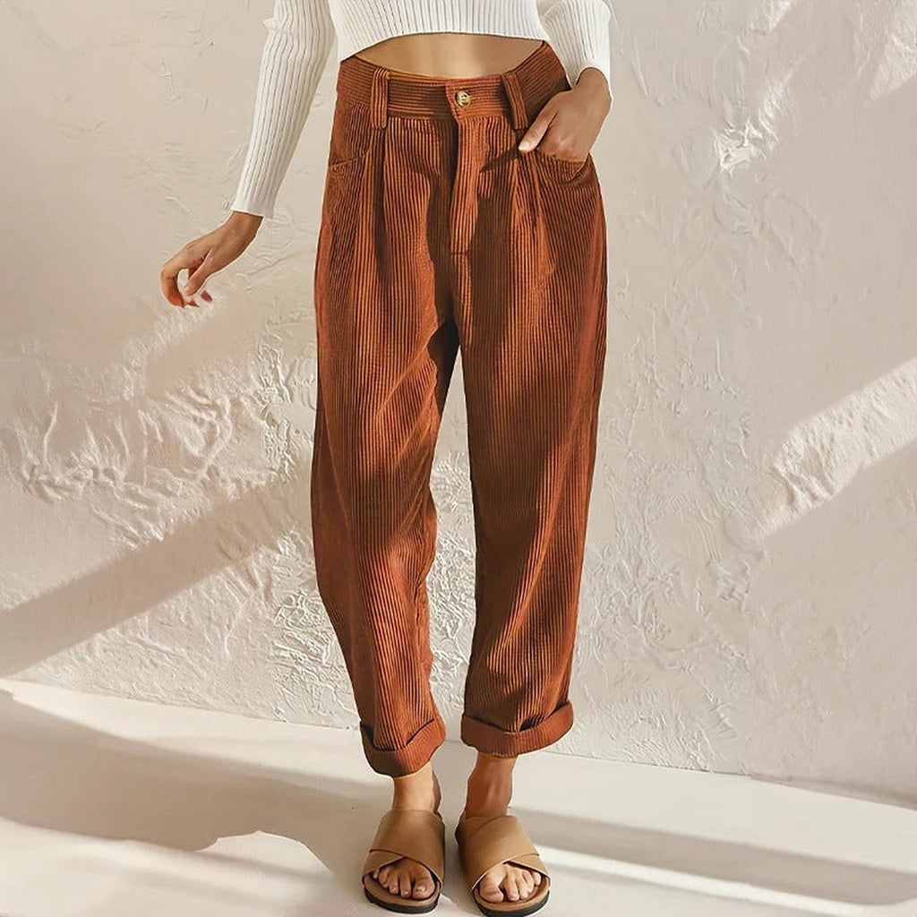 Gracie – Corduroy-Look Relaxed Pants with Cuffed Hem for Women