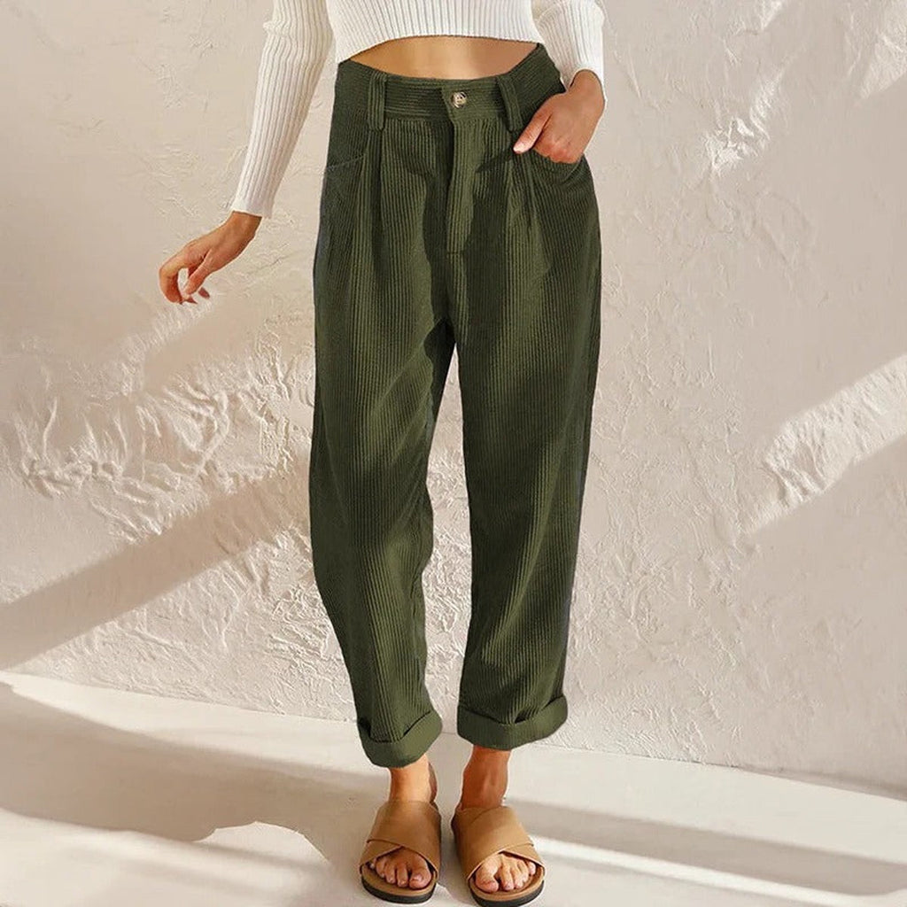 Gracie – Corduroy-Look Relaxed Pants with Cuffed Hem for Women