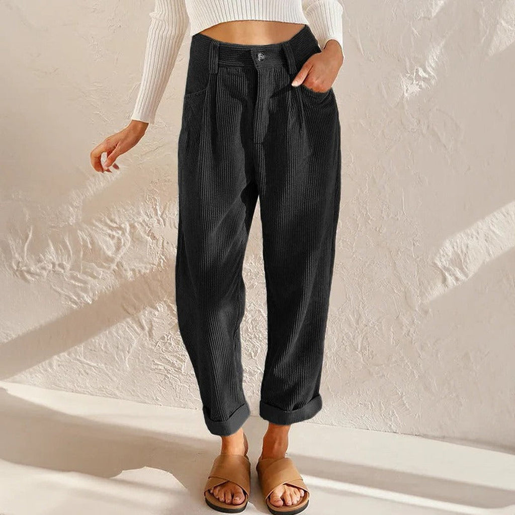 Gracie – Corduroy-Look Relaxed Pants with Cuffed Hem for Women