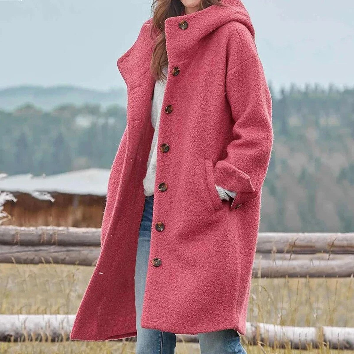 Ulrike – Oversized Wool-Look Coat with Hood for Women
