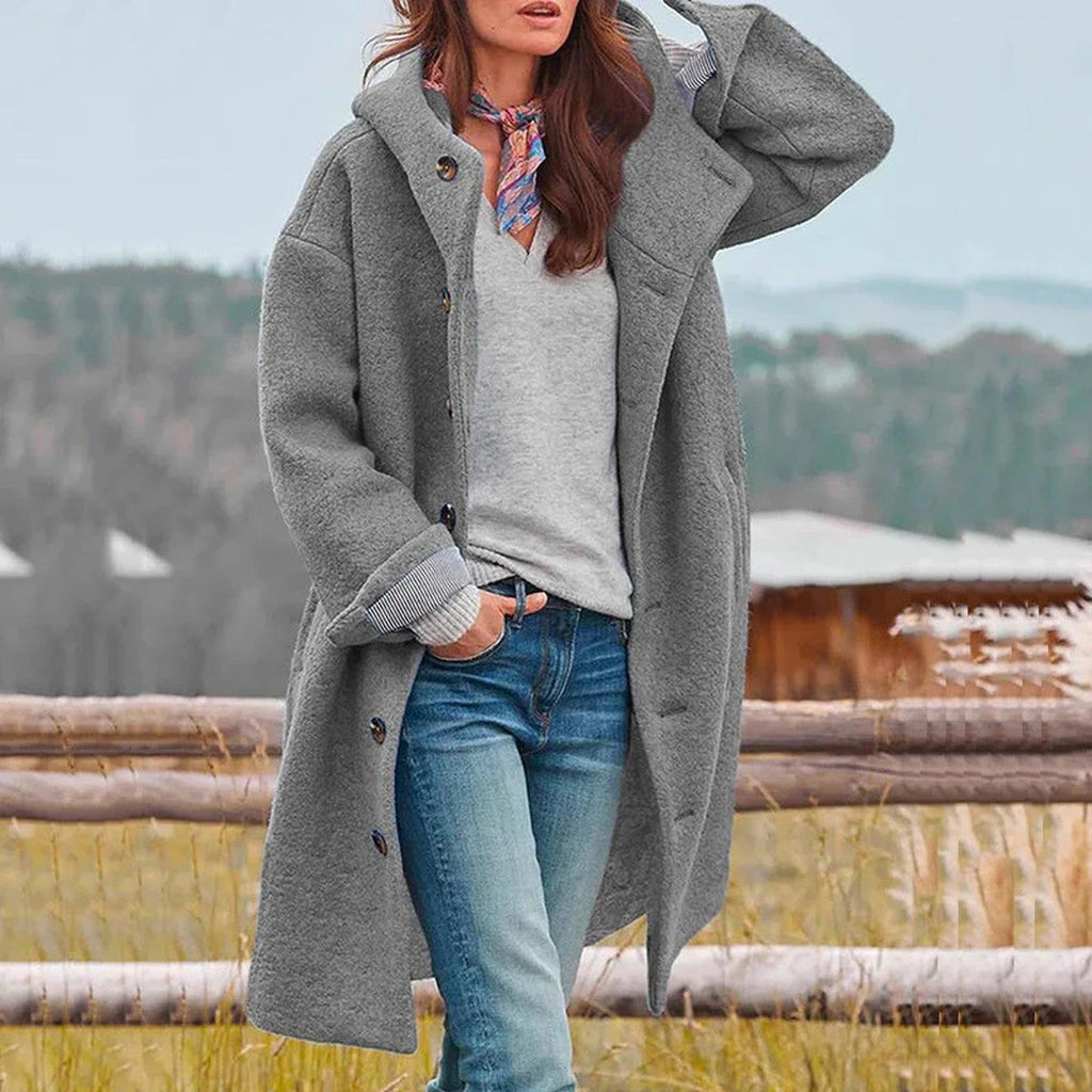 Ulrike – Oversized Wool-Look Coat with Hood for Women