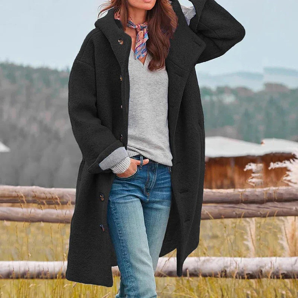 Ulrike – Oversized Wool-Look Coat with Hood for Women