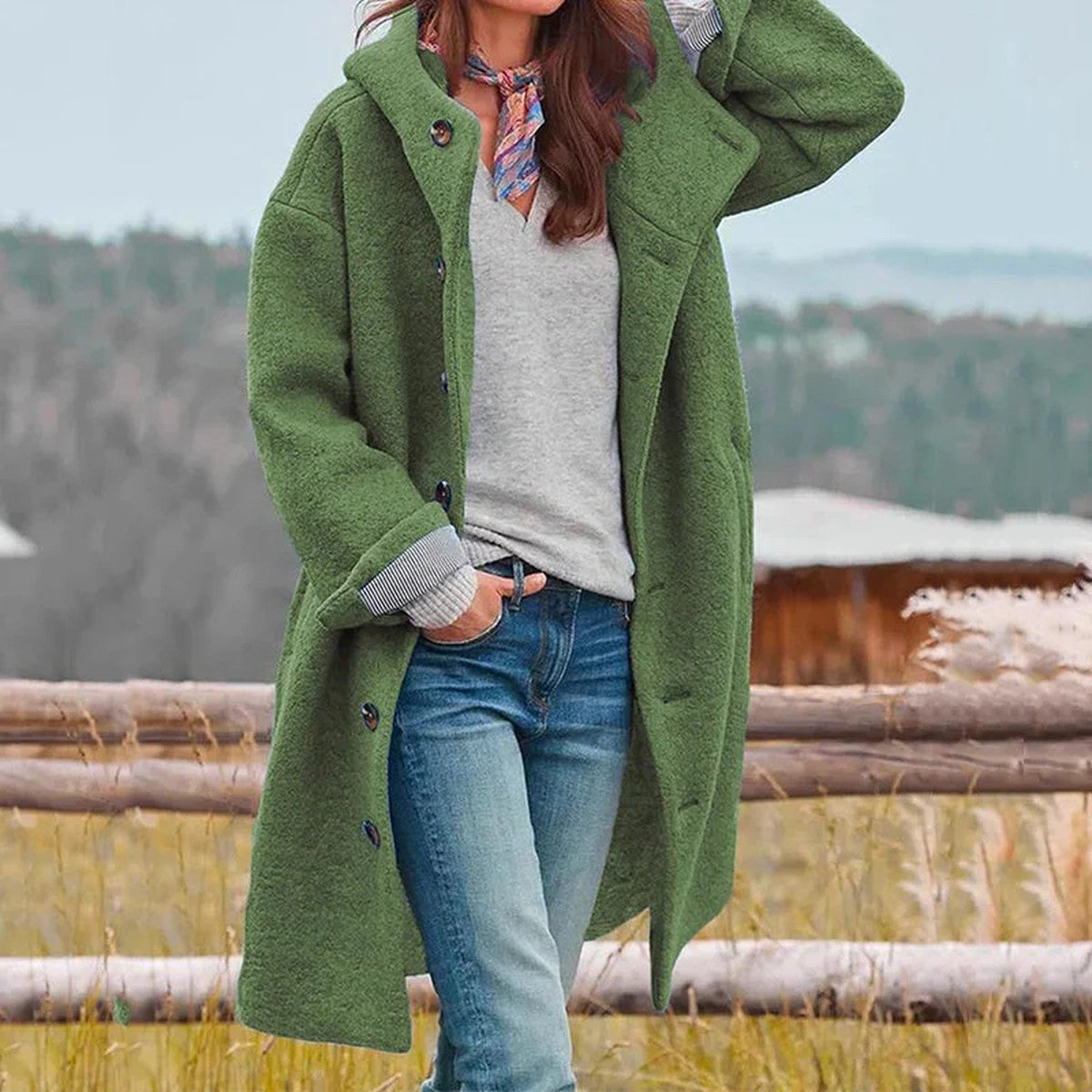 Ulrike – Oversized Wool-Look Coat with Hood for Women