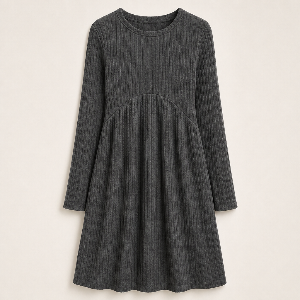 Lyra – Women's Empire Waist Ribbed Long Sleeve Dress with Pockets
