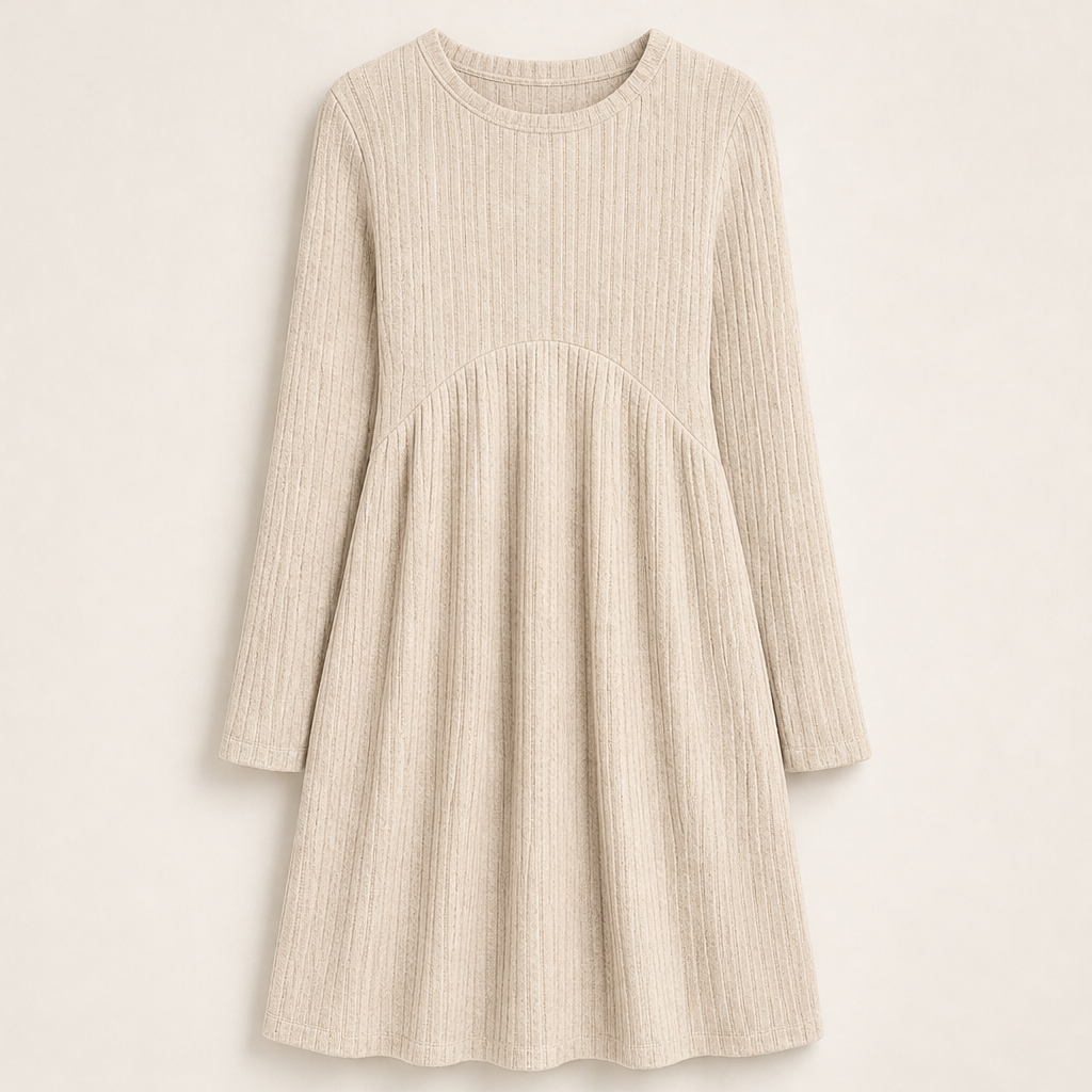 Lyra – Women's Empire Waist Ribbed Long Sleeve Dress with Pockets