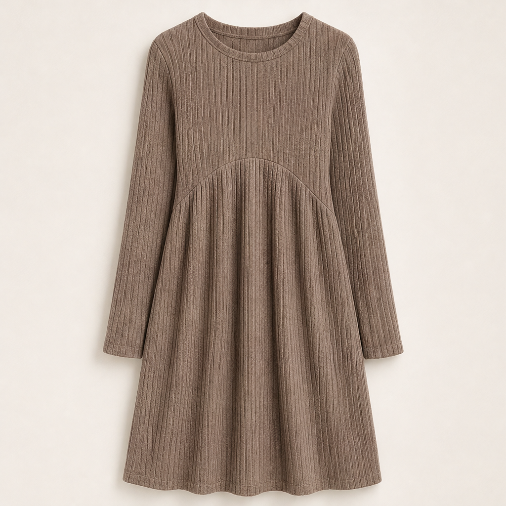 Lyra – Women's Empire Waist Ribbed Long Sleeve Dress with Pockets