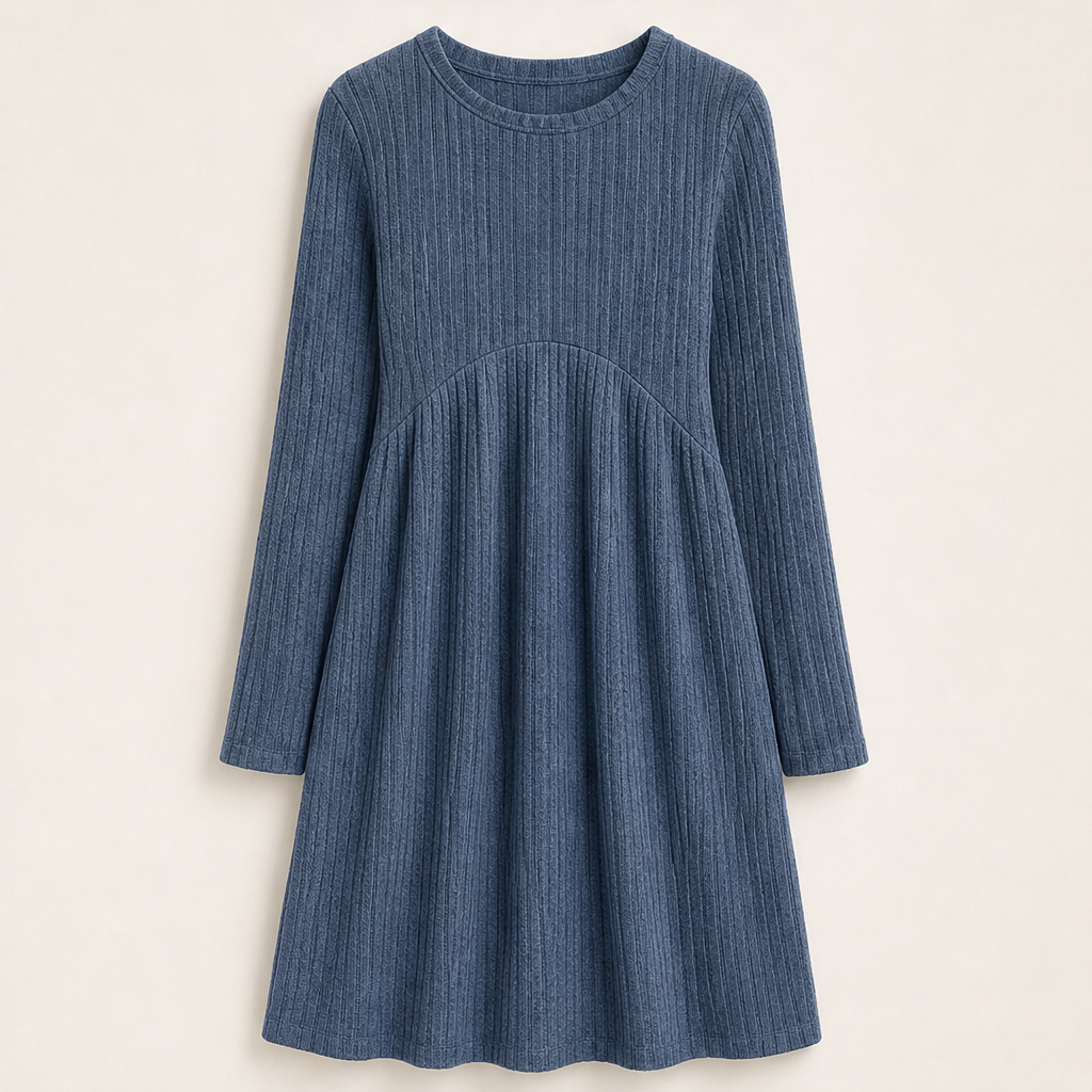 Lyra – Women's Empire Waist Ribbed Long Sleeve Dress with Pockets