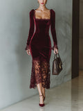 Maisie – Women's Bodycon Wedding Guest Midi Dress with Lace-Look Hem