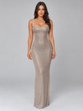 Marie – Women's Square-Neck Backless Formal Dress with Rhinestones
