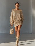 Marisa – Women's Balloon Sleeve Ruched Glitter Mini Dress