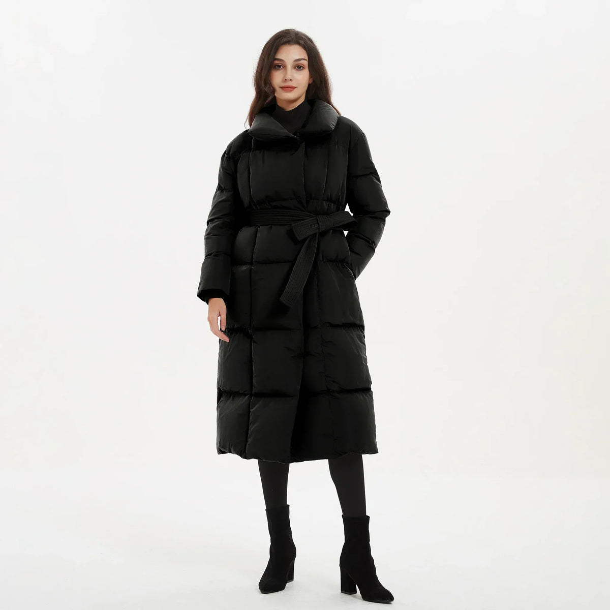 Martine – Women's Mid-Length Quilted Coat with Tie Belt