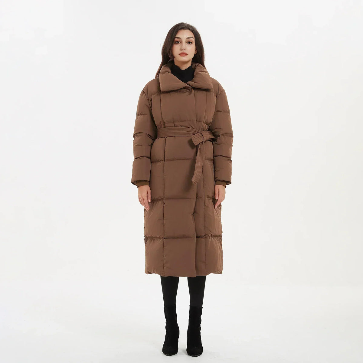 Martine – Women's Mid-Length Quilted Coat with Tie Belt