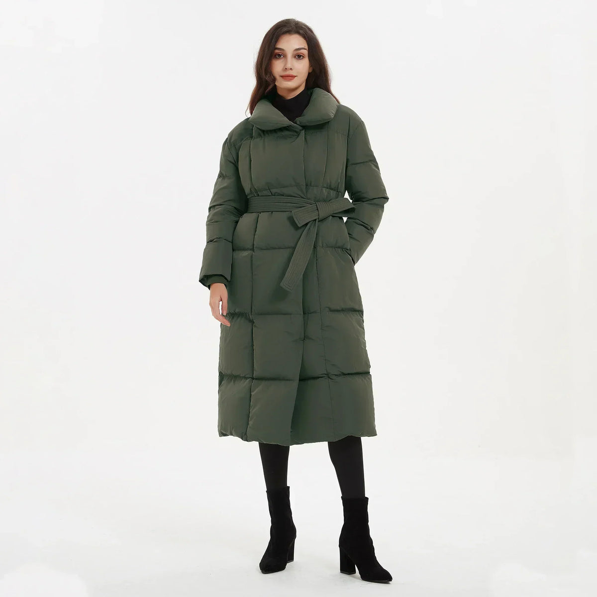 Martine – Women's Mid-Length Quilted Coat with Tie Belt