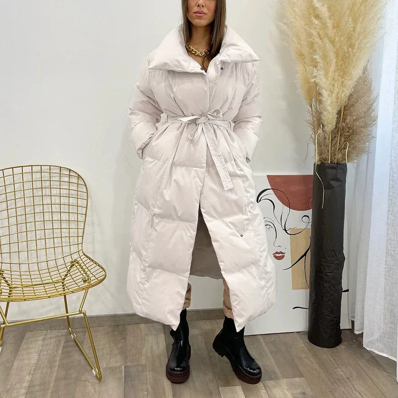 Martine – Women's Mid-Length Quilted Coat with Tie Belt