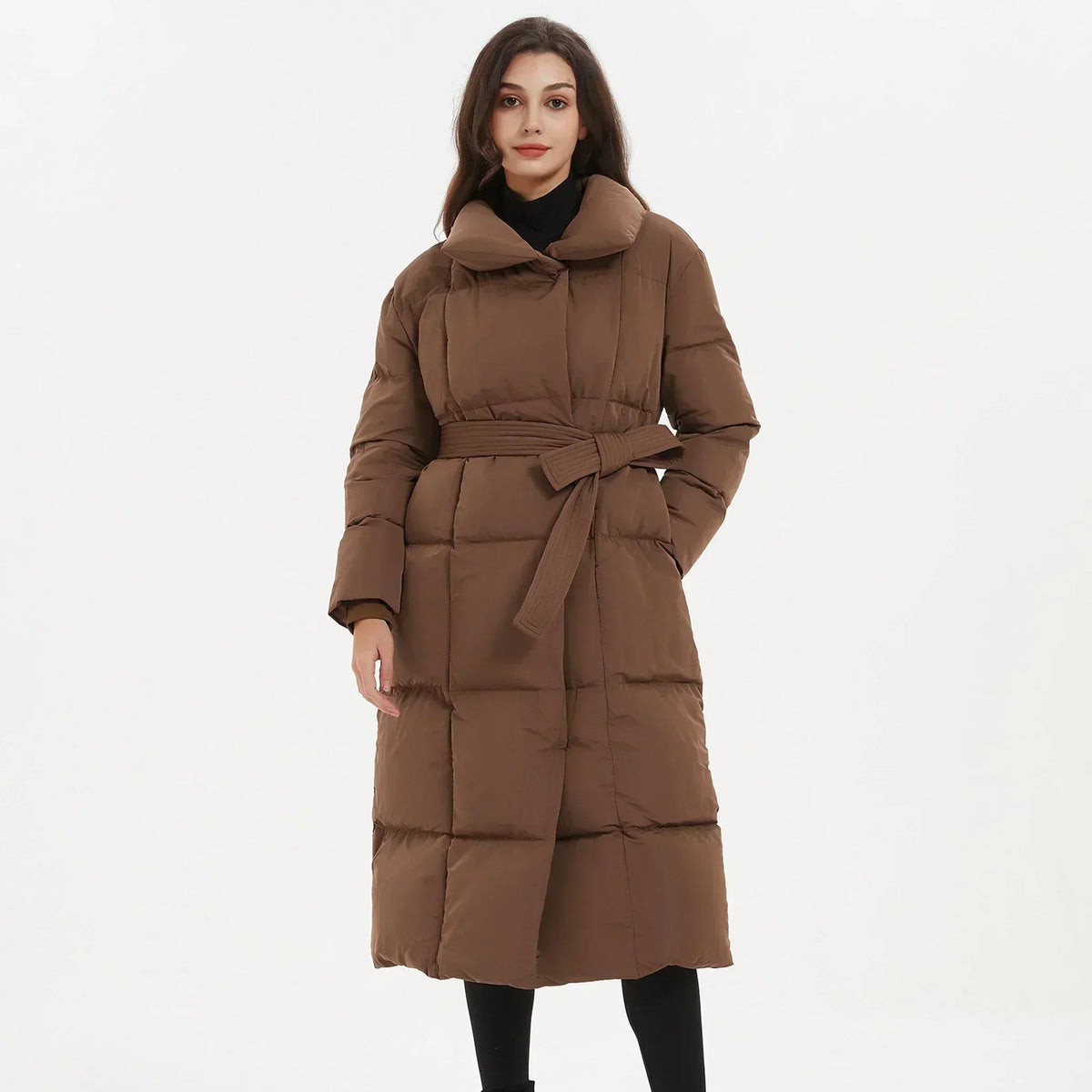 Martine – Women's Mid-Length Quilted Coat with Tie Belt