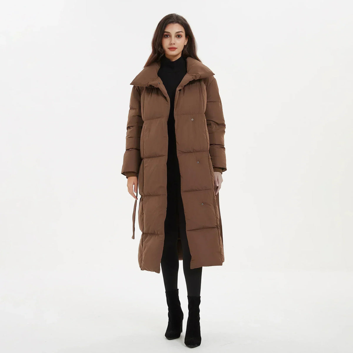 Martine – Women's Mid-Length Quilted Coat with Tie Belt