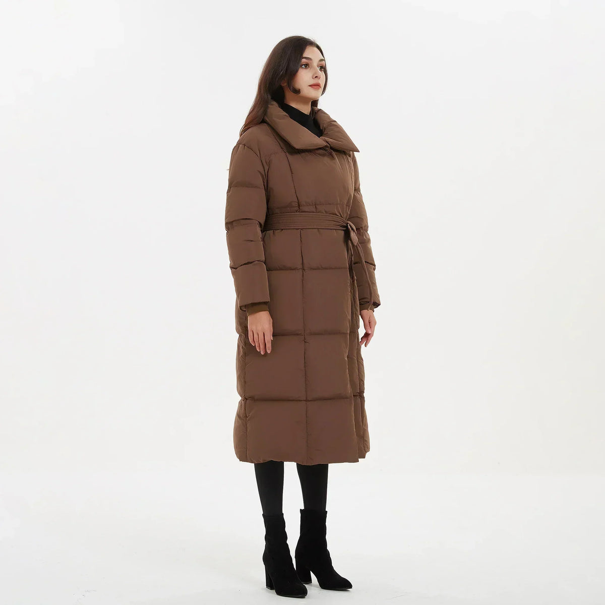 Martine – Women's Mid-Length Quilted Coat with Tie Belt
