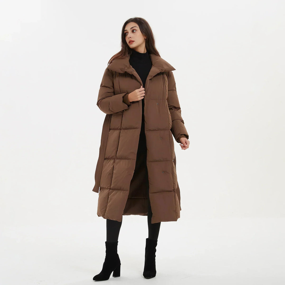Martine – Women's Mid-Length Quilted Coat with Tie Belt